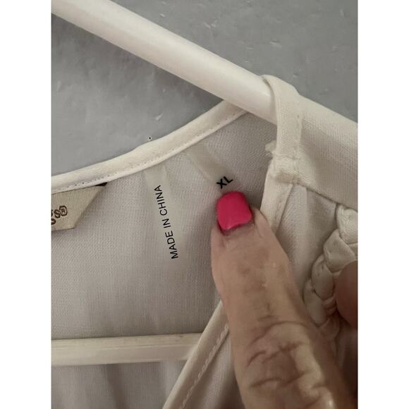 Soft Surroundings White Short Sleeve Braided V Neck Tunic Top Sz Xl Beach Resort - Picture 4 of 7